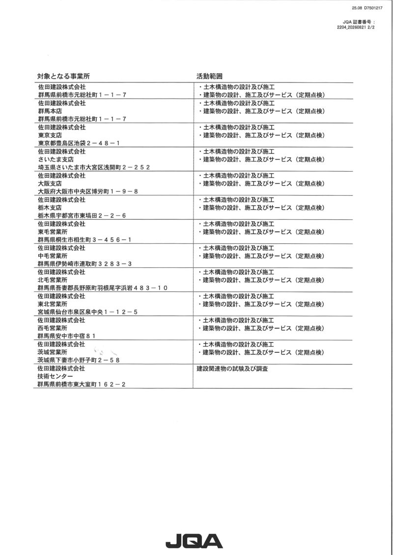 ISO 9001 マネジメントシステム登録証